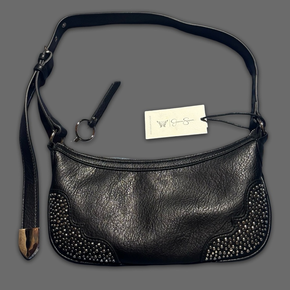 Jessica Simpson Black Studded Faux Leather Shoulder Bag
